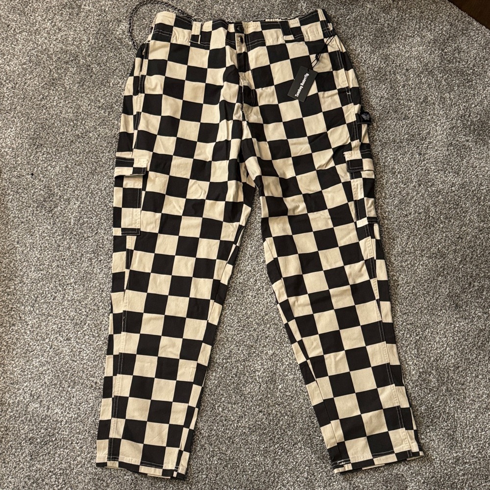 Girrlscout Sloane Checkered Black and Cream Cargo Pants NWT XL